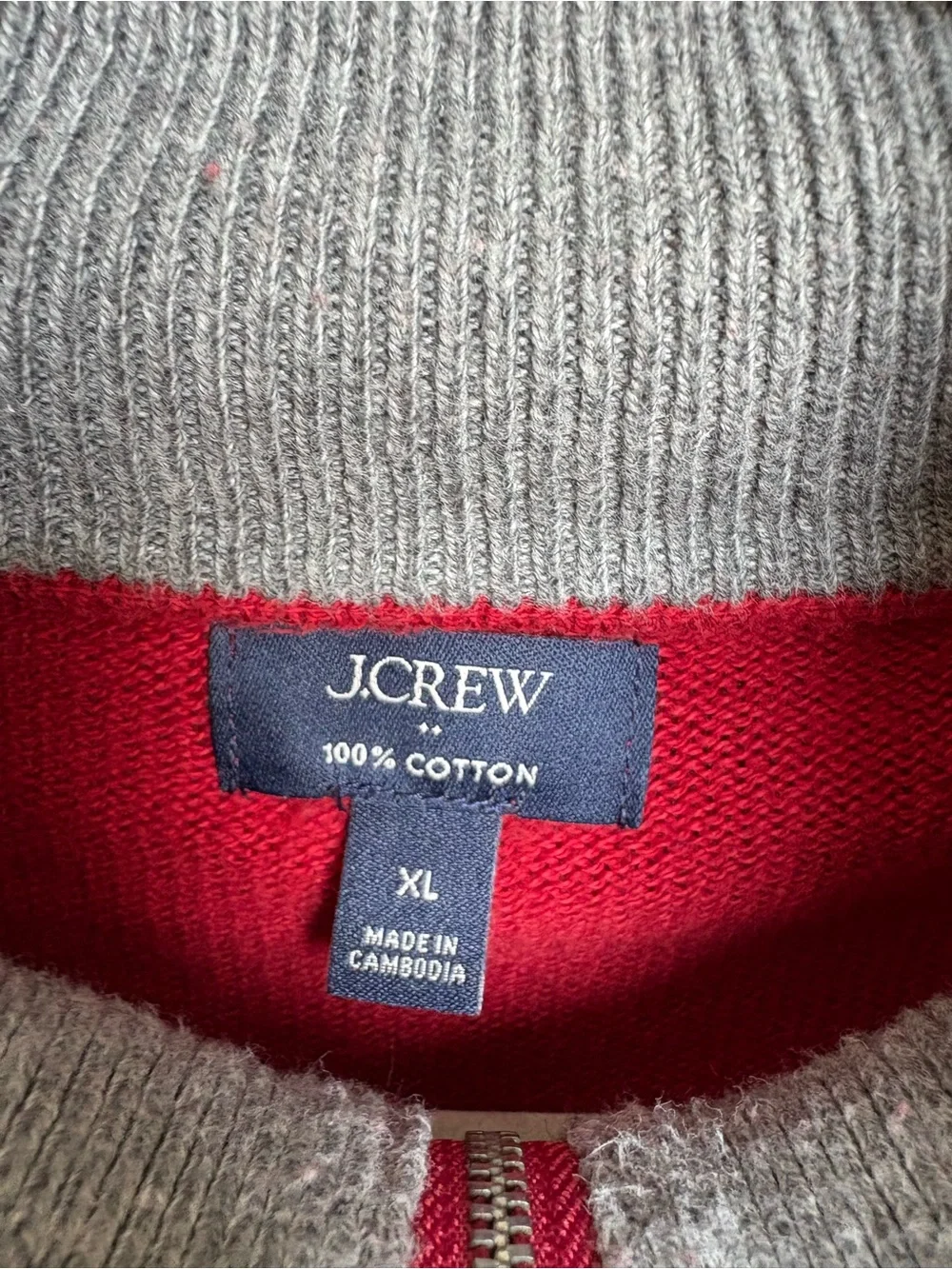 J.Crew Red 100% Cotton Quarter Zip Sweater Men’s XL